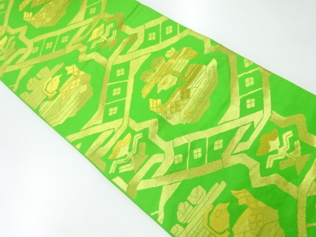 リサイクル　抽象花鳥模様織り出し袋帯